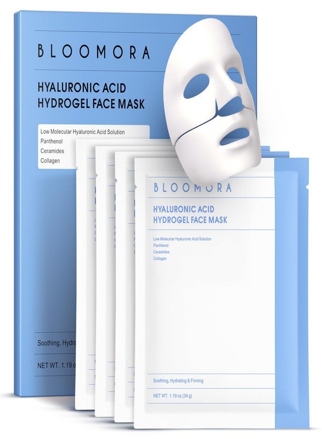 BLOOMORA Hyaluronic Acid & Collagen Face Mask Overnight, Hydrogel Hydrating Facial Mask, Moisturizing & Tightening Low Molecular Solution, Collagen Skincare, Face Care & Self Care for Women 34g*4ea - Image 1